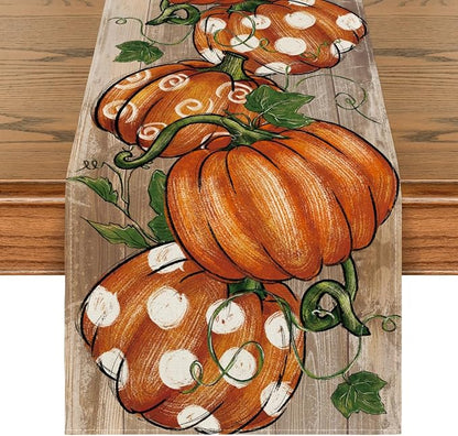 Artoid Mode Polka Dot Pumpkins Vine Fall Table Runner, Seasonal Autumn by ArtoidMode