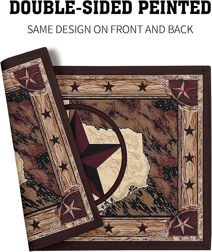 Giwawa Texas Stars Placemats Set of 4, Rustic Western Style Brown Wood Linen - Image 5