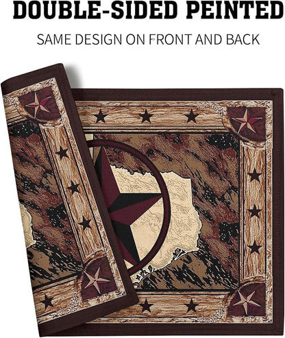 Giwawa Texas Stars Placemats Set of 4, Rustic Western Style Brown Wood Linen - Image 5