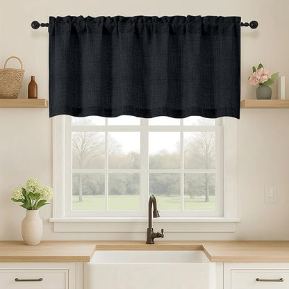 OVZME Black Valance for Windows, Light Filtering Faux Linen Textured Small by OVZME