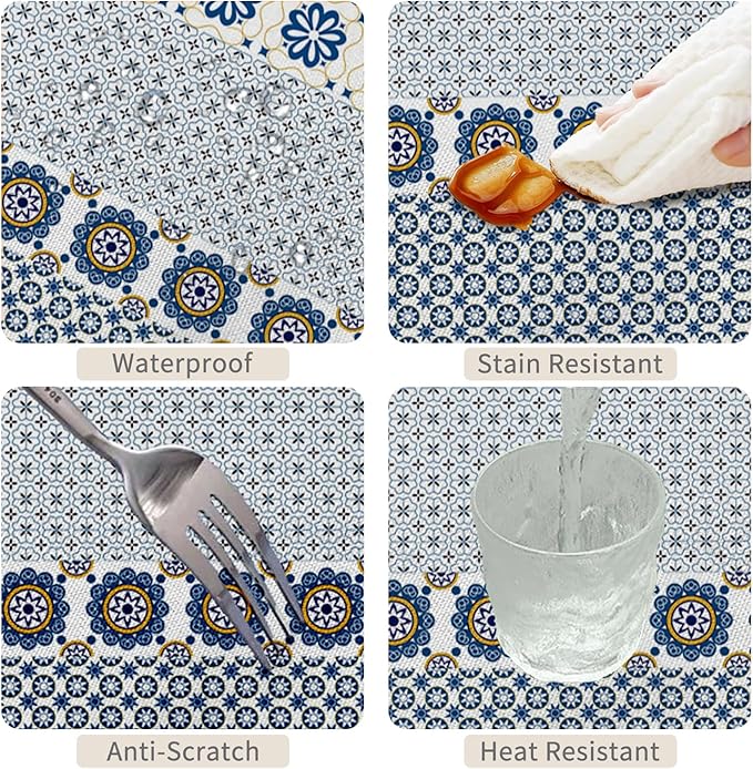 70x90inches Boho Rectangle Tablecloth Blue Floral Printed Bohemian Table Cloth - Image 4