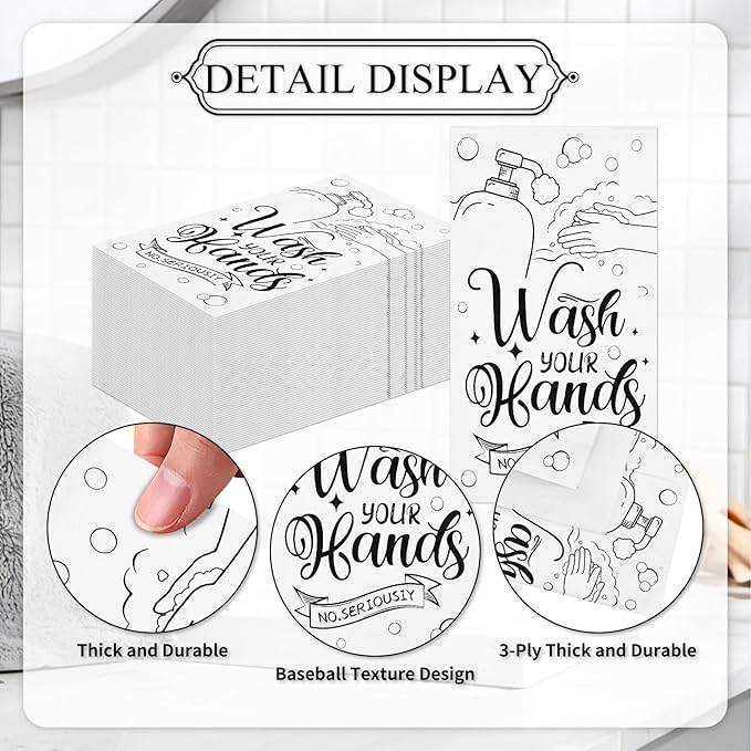100 Pack Wash Your Hands Paper Napkins – 13 x 16 Inches Unfolded, 3-Ply - Image 3