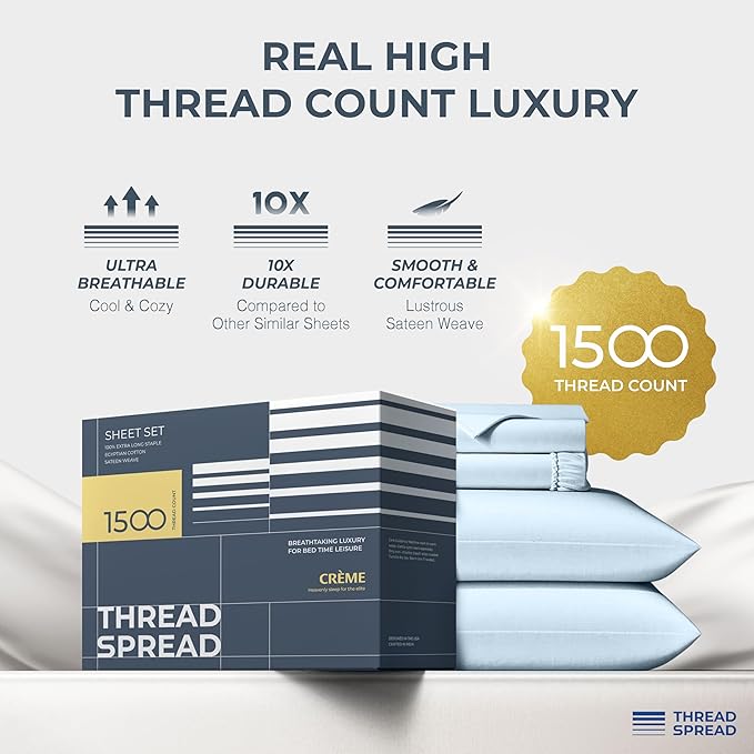 THREAD SPREAD 100% Egyptian Cotton Sheets Queen Size - Image 2