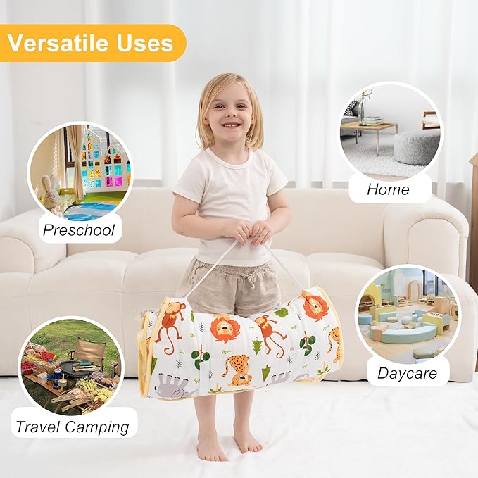 Viviland Toddler Nap Mat with Pillow and Minky Dot Blanket, Rolled Sleeping - Image 6