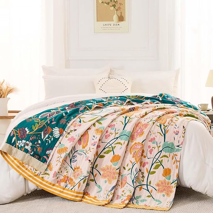 Boho Throw Blanket for Bed, 100% Cotton Soft Rustic Quilt Fall Blanket - Image 5