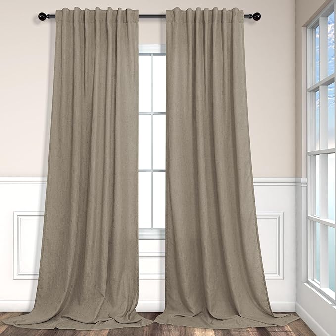 Extra Long Curtains 2 Panels Set Dark Taupe Linen Curtains 108 inches Long by Pitalk