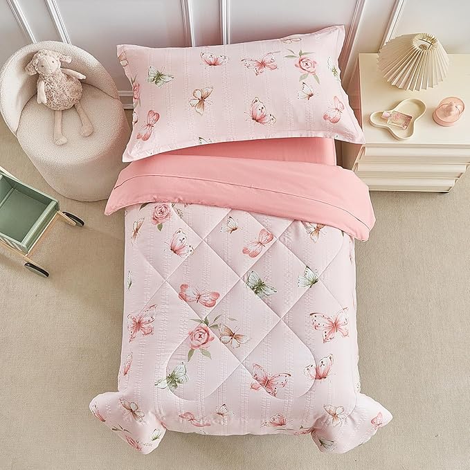 DuShow Pink Butterfly Toddler Bedding Set - Image 2