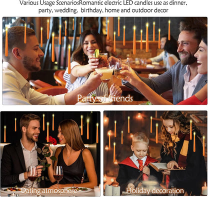 kakoya Flameless Floating Candles with Wand，20 Pcs Magic LED Hanging Taper Candles，Flickering Battery Operated Taper Candle with Wand Remote for Halloween Decorations Best Gift(Orange)