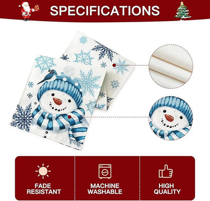 OTOSTAR Snowflakes and Blue Snowman Christmas Table Runner, Xmas Seasonal - Image 6