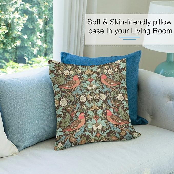 William Morris Floral Original Throw Pillow Covers Boho Chic Retro Floral Bird - Image 6