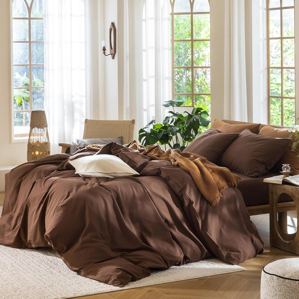 moomee duvet cover set 100% washed cotton linen, close-up detail