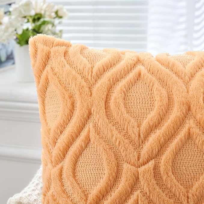 MIULEE Orange Fall Throw Pillow Covers 12x20 Inch, Soft Plush Faux Wool Solid - Image 2