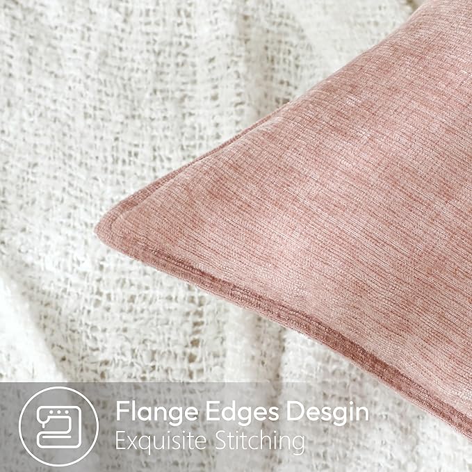 Stellhome Soft Decorative Chenille Pillow Covers 18x18 Inch Natural Pink Boho - Image 3