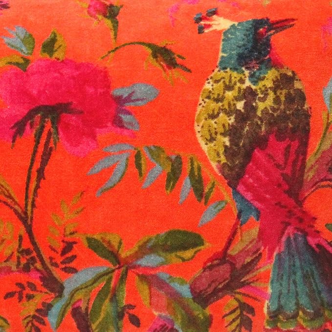 Eyes of India Velvet Floral Flower Bird Throw Pillow Sofa Cushion Cover Case - Image 3