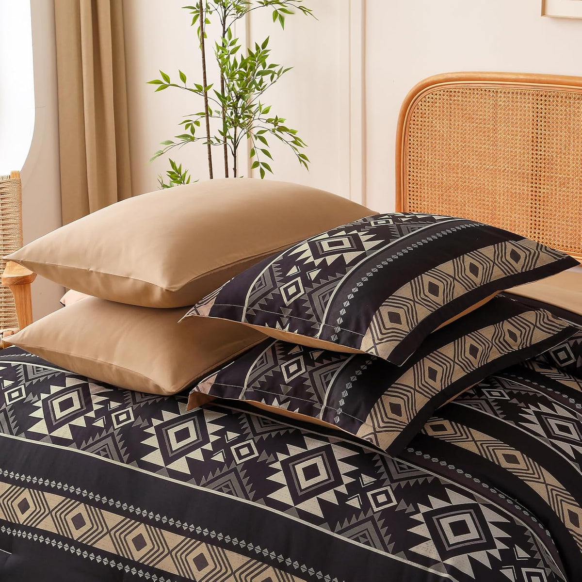 western queen comforter set, 7 pieces black brown on a desk or shelf