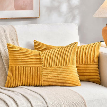 Fancy Homi 2 Packs Gold Yellow Lumbar Decorative Throw Pillow Covers 12x20 Inch by Fancy+Homi