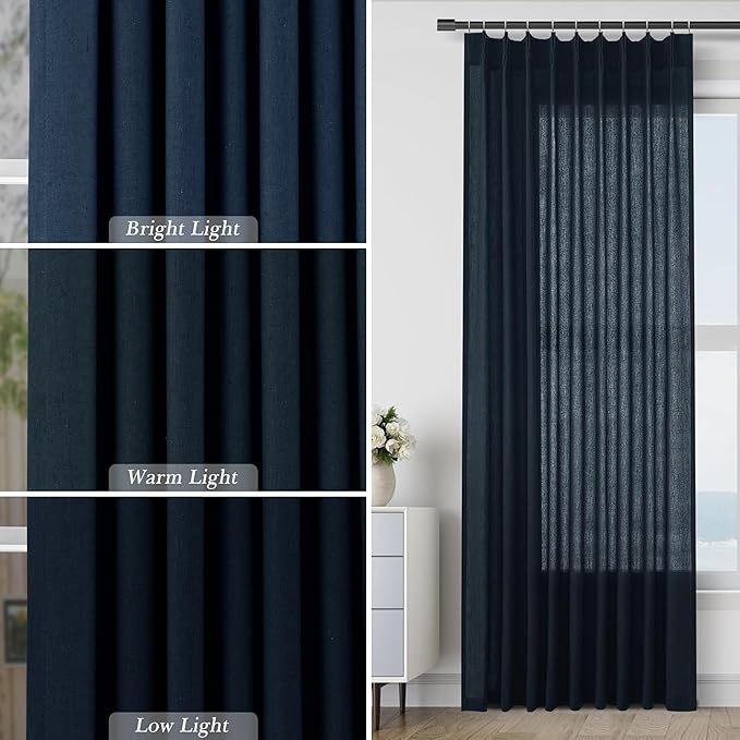 Navy Blue Pinch Pleat Linen Curtains 120 Inches Long - Image 4