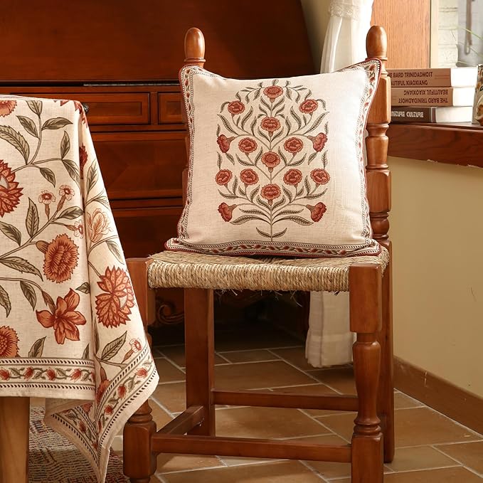 ISAENNE Design Linen Square Vintage Throw Pillow Covers 18"x18", Brick Red - Image 6