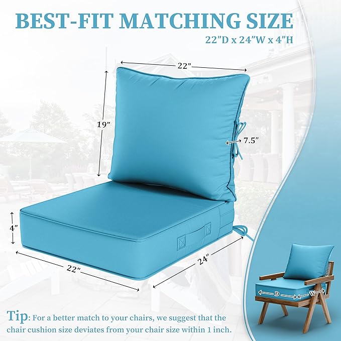 Outdoor Seat Cushion Set 22 L × 24 W × 5 H Inch Waterproof & Fade Resistant - Image 2