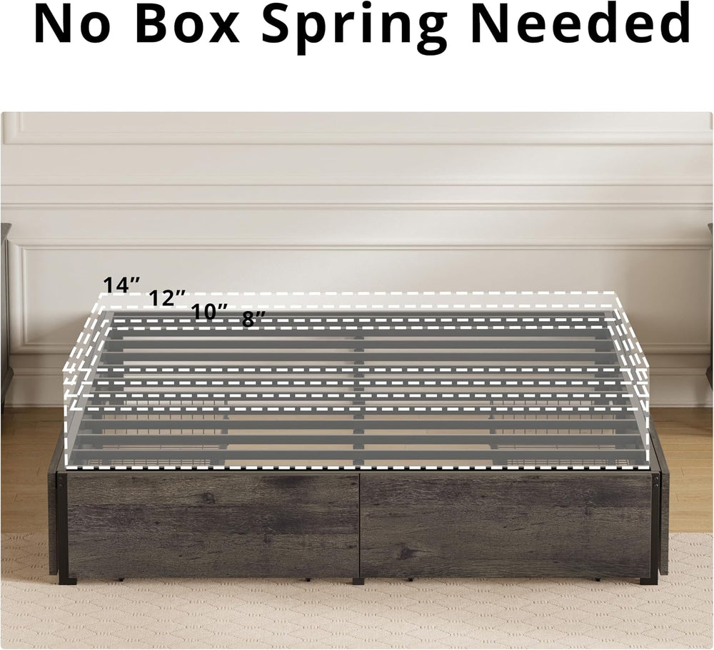 LIKIMIO Queen Bed Frame with 4 Storage Drawers, Charcoal Grey