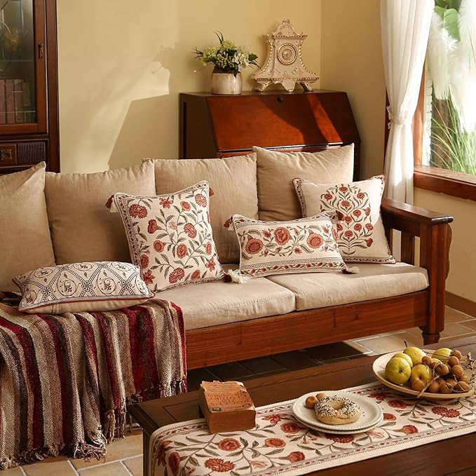 ISAENNE Design Linen Square Vintage Throw Pillow Covers 18"x18", Brick Red - Image 7