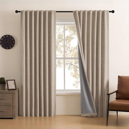 CUCRAF Natural Linen 100% Blackout Curtains 63 Inch Length 2 Panels Set by CUCRAF