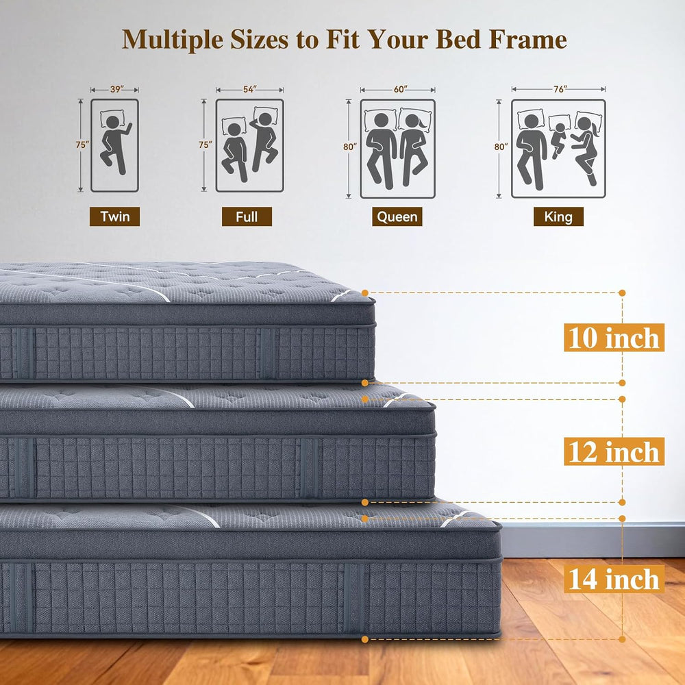 Full Mattress, 8 Inch Gel Memory Foam Hybrid Mattress, Medium Firm