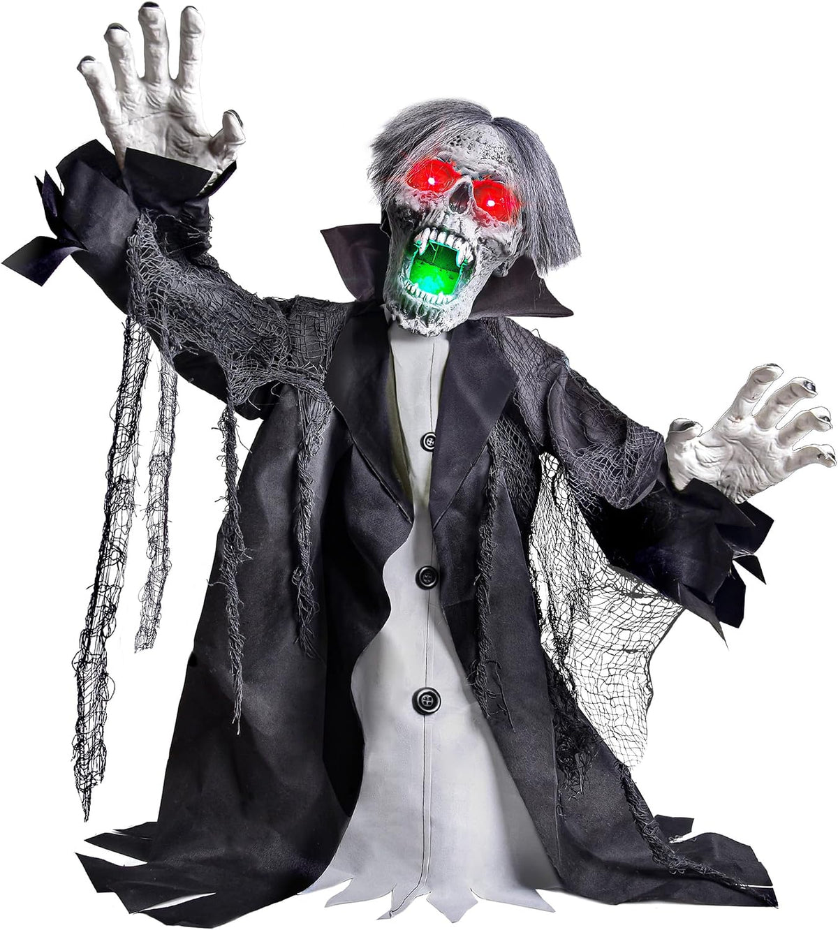 Halloween Animatronic Zombie Groundbreaker Decoration, 2.3 FT Motion & Sound Activated Scary Outdoor Prop with Light-Up Eyes for Yard, Lawn, Patio & Haunted House