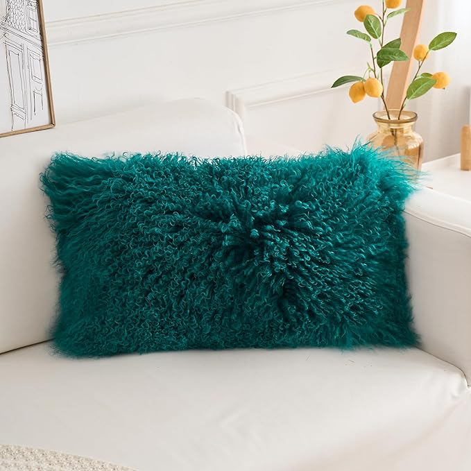 Genuine Mongolian Lamb Fur Pillow Cover – 12"x20" Rectangular Cushion Case – - Image 7
