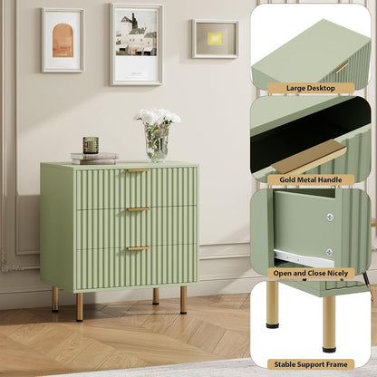 garveehome fluted green 3 drawer dresser for bedroom on a desk or shelf