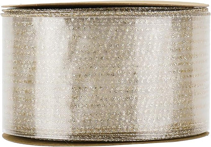 MEEDEE Champagne Gold Wired Ribbon 2.5 Inch Horizontal Stripes Glitter Polka - Image 9