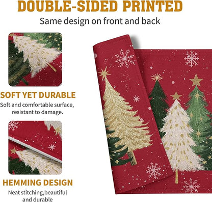 Red Christmas Tree Placemats Set of 4, 12x18 Inch Xmas Trees Snowflakes Winter - Image 5