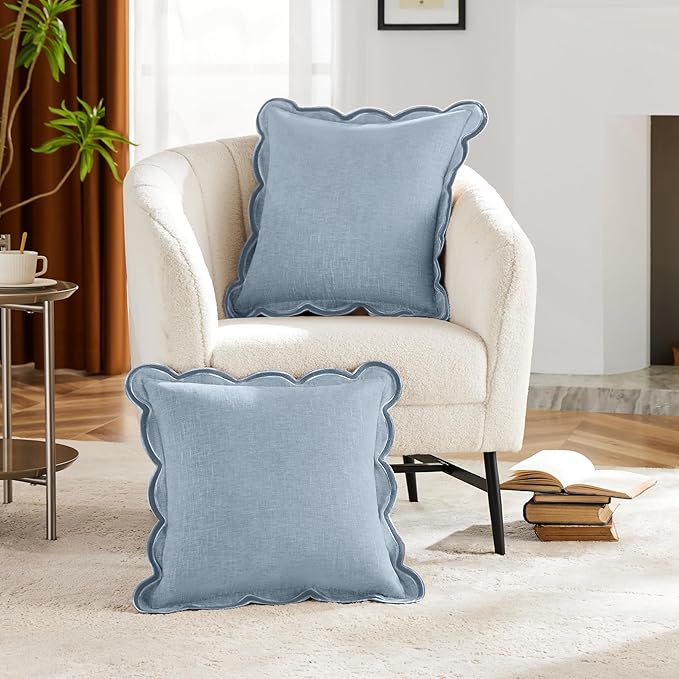 Scalloped Pillow Cover Pack of 2 Spring Chenille Decorative Throw Pillow Covers - Image 2