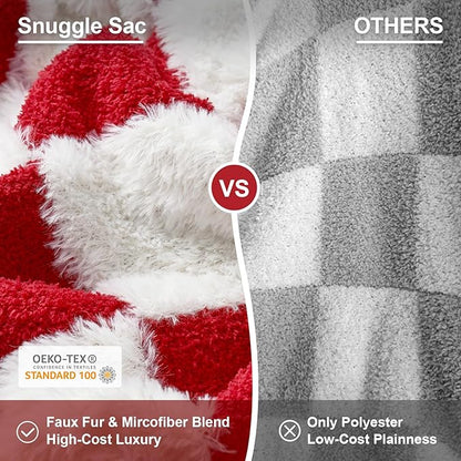 Snuggle Sac Faux Fur Checkered Blanket Twin Size - Image 2