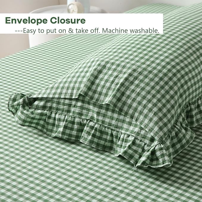Christmas Green White Plaid Ruffle Gingham Bedding Body Pillow Cover, 100% - Image 5