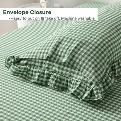 Christmas Green White Plaid Ruffle Gingham Bedding Body Pillow Cover, 100% - Image 5