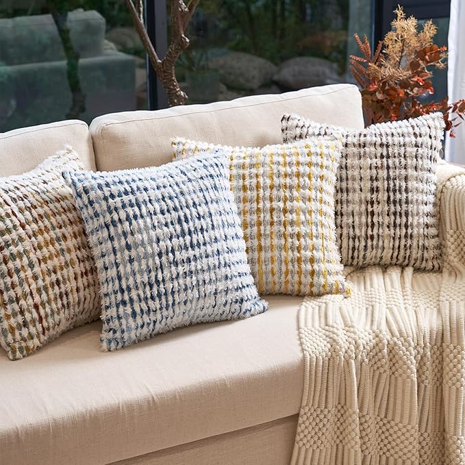 Aeckself Boho Chenille Tufted Pillow Cover 20x20 Inch, Decorative Square Throw - Image 3