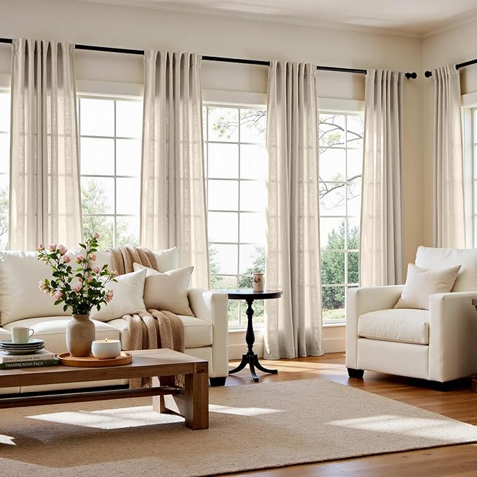 jinchan Linen Blend Curtains 84 inch Length 2 Panels - Image 3