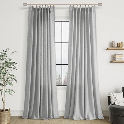 Grey Pinch Pleated Linen Curtains 100 Inches Long by Aersas