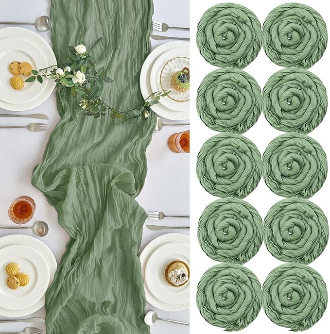 IVAPUPU 10 Pcs Cheesecloth Table Runner - 10ft Sage Green Boho Gauze Cheese by IVAPUPU