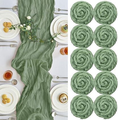 IVAPUPU 10 Pcs Cheesecloth Table Runner - 10ft Sage Green Boho Gauze Cheese by IVAPUPU