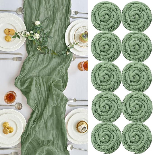 IVAPUPU 10 Pcs Cheesecloth Table Runner - 10ft Sage Green Boho Gauze Cheese by IVAPUPU