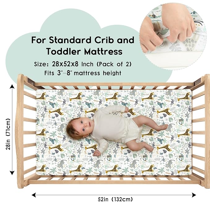Yoofoss Baby Crib Sheets for Boys Girls, Fitted Crib Sheet 2 Pack for Standard - Image 2