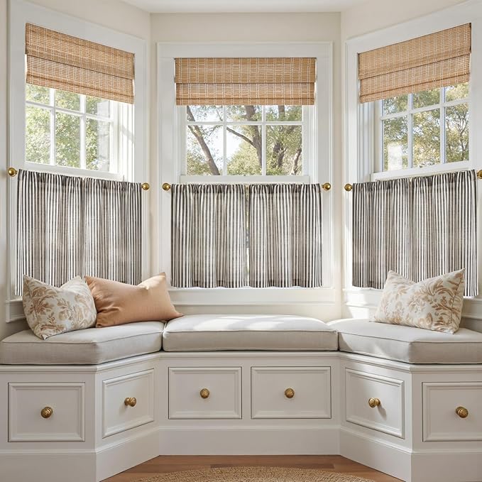 jinchan Striped Linen Kitchen Curtains 20 Inches Length Tier Curtains Farmhouse - Image 4
