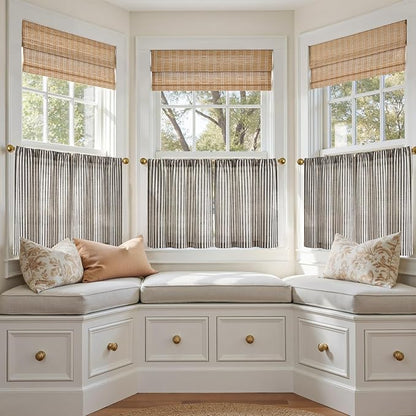 jinchan Striped Linen Kitchen Curtains 20 Inches Length Tier Curtains Farmhouse - Image 4