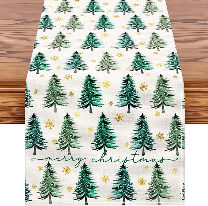 OTOSTAR Golden Snowflake Christmas Tree Merry Christmas Table Runner, Xmas by OTOSTAR