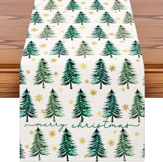 OTOSTAR Golden Snowflake Christmas Tree Merry Christmas Table Runner, Xmas by OTOSTAR