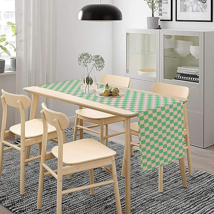 Retro Checkered Table Runner, Cute Pink Green Checkerboard Vintage Hippie - Image 2