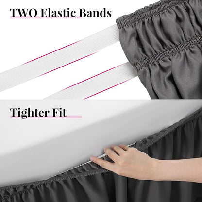 RIMELA Dark Grey Bed Skirt Queen Size 18 Inch Drop, Elastic Bed Skirting - Image 2