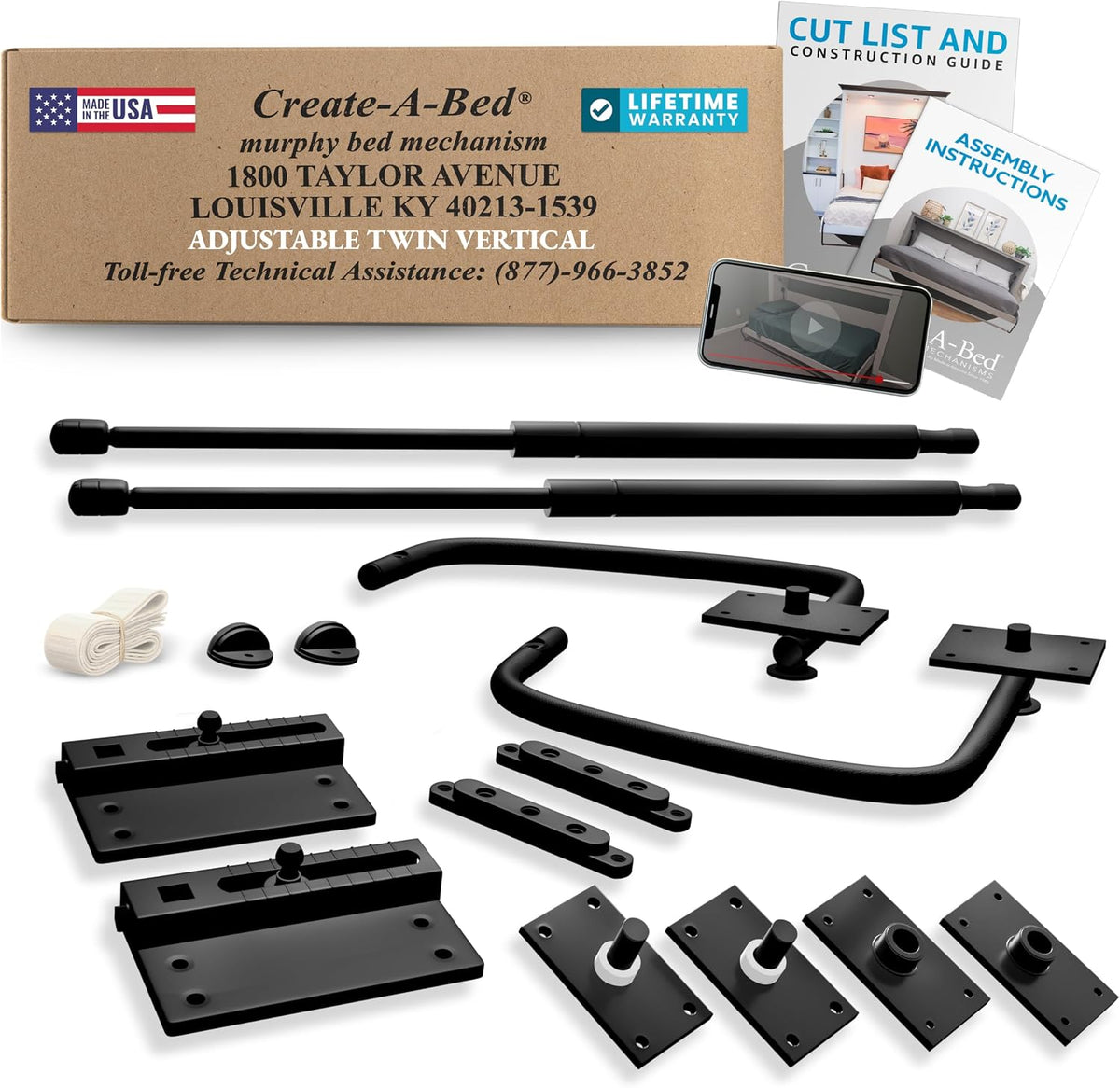 create-a-bed adjustable twin size deluxe murphy bed kit, main product view